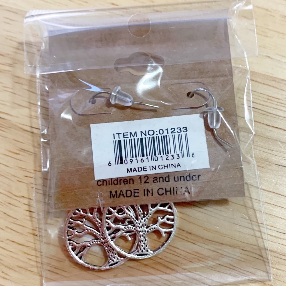 Brand New! Silver Tree of Life Semiprecious Ivory Stone Earrings. NWT - Picture 2 of 2